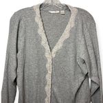 Victoria's Secret Victoria’s Secret Gray Ribbed Lace Trim Button Up Long Sleeve Top Shirt Sz Large Photo 3