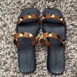 Bamboo Tan Square Toe Studded Sandals Photo 3