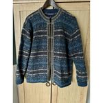 Newton Trading Company 100% Wool Sweater Cardigan Jacket Zip Nordic Women Sz M Blue Size M Photo 1