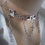 Choker Necklace Design Rivet & Cross Clavicle Decoration Chain Titanium steel Silver Photo 1