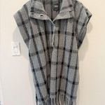 ZARA  Plaid Wool Blend Oversized Poncho Fringe Hem size XS Photo 2