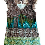 Vintage Womens Small Top‎ Green Paisley Y2K Retro Boho Fairycore Babydoll Photo 0