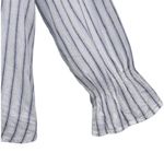 LC Lauren Conrad Womans Blouse Size Large Linen Striped Button Up Ruffle Cuff Photo 4