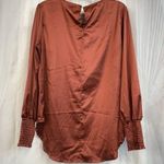 Chic Copper Women's Blouse Salle Stich Baggy Long Sleeve Brown Size XL Photo 3