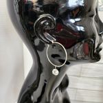 Silver Hoop Earrings with Floating Cubic Zirconia Diamond Photo 5