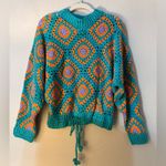 POL NWT  Colorful Crochet Cowl Sweater Photo 3