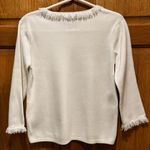 Northern Isles White Loop Fringe Thick Knit Long Sleeve Sweater Photo 5