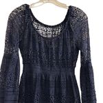 Boston Proper Women's Blue Crochet Lace Flare Sleeve Short Dress Size L Photo 3