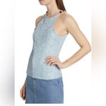 Ganni Pattern Beaded Jacquard Floral Top Sky Blue Sz 38/6 NWT Style F8022 Photo 2