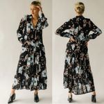 Free People  Bohemian Hippie Flower Child Back At It Maxi Dress Black Medium Photo 3