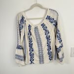 Hale Bob  White Blue Floral Embroidered Blouse Boho Womens Small Photo 5