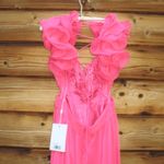 Anthropologie Mac Duggal Ruffle Tiered Cut Out Chiffon Gown 67911 Hot Pink Size  4 Photo 10