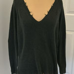 Minnie Rose  Distressed Cashmere V Neck Sweater Green Photo 0