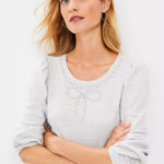 Loft  Sparkle Bow Cozy Puff Sleeve Sweatshirt Size M Gray Blouson Puff Sleeve Photo 0