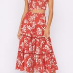 HOUSE OF HARLOW Linen Blend Smocked Crop Top & Tiered Maxi Skirt Set Small Pink Photo 0