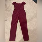 Adelyn Rae Red Crepe Twisted Off-Shoulder neckline Straight Leg Jumpsuit Photo 9