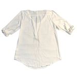 Tacera Womens Blouse Top Roll Tab Sleeves Zip Accent Ivory Light Beige Chiffon Photo 4