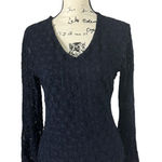 Bill Blass  Vintage Crochet Bell Sleeve Blouse | Blue V-Neck | Size Small Photo 0