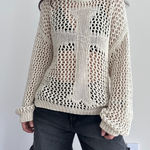 Racer Worldwide Cross Net Sweater Womens Medium Beige Cream Crochet Open Knit Photo 0