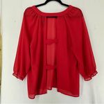 Petticoat Alley  Womens Red Round Neck 3/4 Sleeves Pullover Open Blouse Size M Photo 3