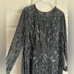 Mac Duggal  | 5124 Beaded Long Sleeve  Evening‎ Gown Charcoal Sequin Size 16 Photo 4