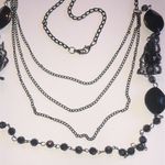 Silver Tone & Black Beaded Lace Multi Strand Boho Necklace Photo 5