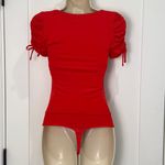 Lovers + Friends  Jupiter Bodysuit Ruched Bow Red XS Coquette Holiday Chic NWT Photo 5