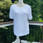 Loft  white cotton textured t-shirt puffy short sleeves stretchy Sz L Photo 1