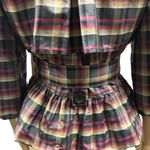 ECI New York Silk Retro Plaid Double Breasted 3 Quarter Sleeve Tie Belt Size 2 Photo 2