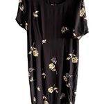 August Max Vintage 100% Silk Shell Floral Coastal Maxi dress with Sleeves Sz 14W Black Photo 0