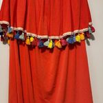 Judith March  Mandarin Orange Pom Pom Off Shoulder Dress Colorful - Size Medium Photo 2
