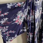 Vintage Japanese Cotton Kimono Navy Floral Pagoda Print Made in Japan Blue Size L Photo 4