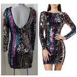 Dress the Population  Lola Mini Dress sequin Long Sleeve Body-Con Size Medium Photo 1