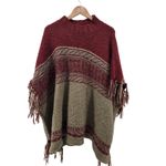 Free People Red Tan Aztec Fringe Knit Poncho Sweater Mock Neck Medium Large Photo 1