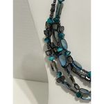 None Layered Beaded Gemstone Statement Necklace Turquoise Color Beads Blue Gunmetal Photo 2