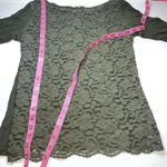 Soho crochet overlay short sleeved shirt green silver tone zipper Photo 2