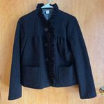 J.Crew Wool Blend Ruffle Collar Jacket Women's Size 4 Charcoal Career Coat Black Photo 0