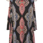 JM Collection Cold Shoulder Dress Black Red Blue Paisley Print Gold Studs XL Photo 4
