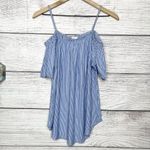 Moon Kiss  Blue & White Striped Off the Shoulder Top Size Small Cold Shoulder Photo 7