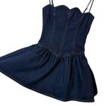 Meshki NWT Cheyenne Scalloped Denim Mini Dress Size XS Basque Waist Indigo Blue Photo 4