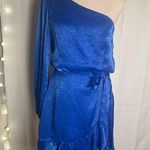 Peach Love California  Blue One Shoulder Wrap Dress Photo 0