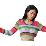 NEW LINGUA FRANCA ashby stitch top in taffy multi Size Extra Small Blue Photo 2