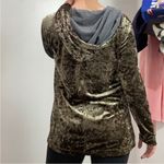 Juicy Couture  Y2K Olive Green Crushed Velvet Hoodie Girlie Metallic Oversized XS Photo 10