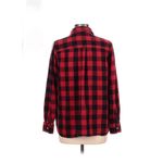 Old Navy Women's Sz Large Red Black Flannel Plaid Long Sleeve Classic Fit Shirt Photo 4