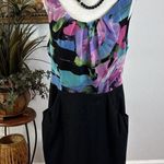 Connected Apparel  Sheath Dress Women's 14 Black Floral Top Sleeveless Back Zip Photo 1