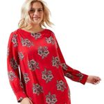Loft Bloom Cuffed Shirtdress Size 18 plus Crimson Fire red Color floral dress Photo 1