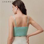 Chic Aqua Floral Crop Top Green Size M Photo 3