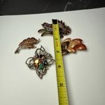 Autumn Leaves Fall Brooch Pins Lot Of 4 Gold Tone Some Enamel Some Rhinestone Photo 5