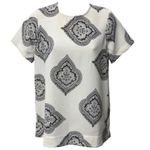 Madewell Estate Paisley Printed Tailored Short Sleeve White Black Blouse Top Photo 2