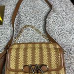 Michael Kors Parker Medium Woven Straw Crossbody Bag Natural Brown Photo 1